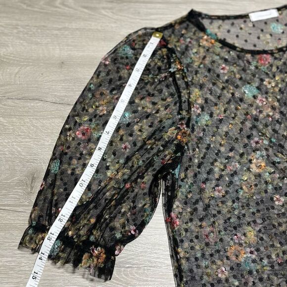 Tiny Willow Sheer Net Puff Sleeve Swiss Dot Floral Blouse Black Women’s S/M - Picture 12 of 14